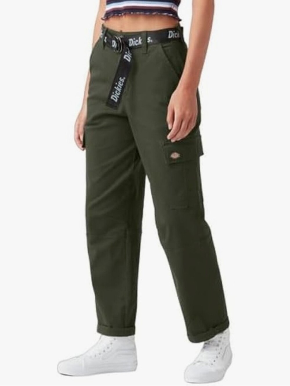 Dickies Olive Cargo Ankle Pants with Branded Waistband